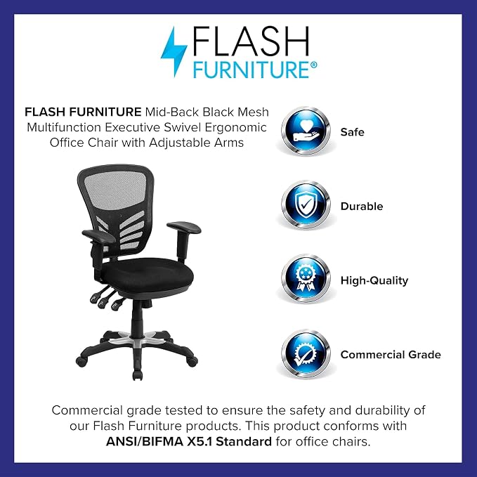 Flash Furniture Nicholas Mid-Back Black Mesh Multifunction Executive Swivel - Image 6