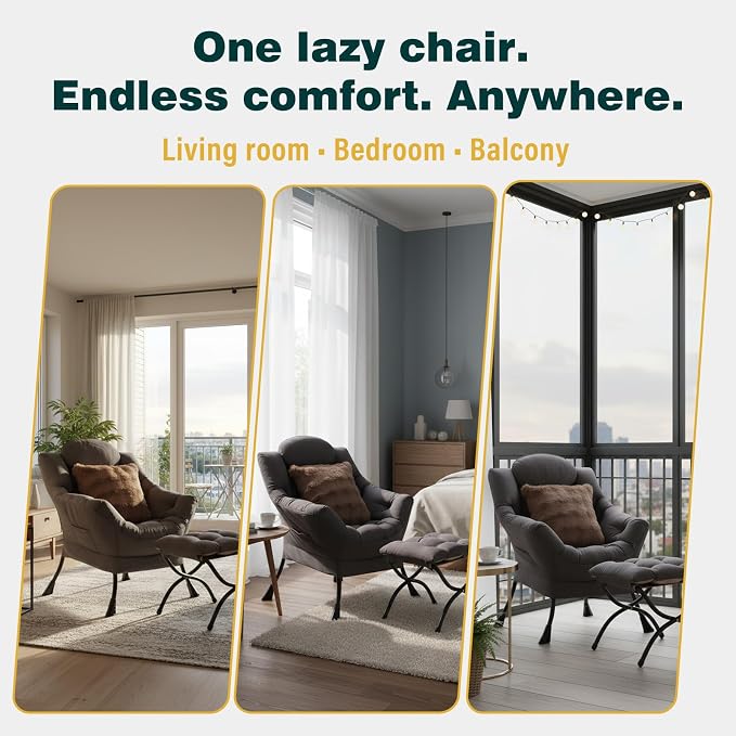 Lazy Chair with Ottoman, Large Accent Chair with Ottoman and a Throw Pillow - Image 7