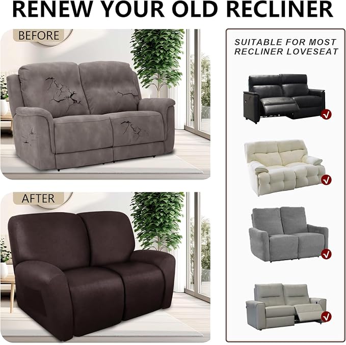 ANARACHON Loveseat Recliner Cover Leather Look Recliner Loveseat Covers - Image 6