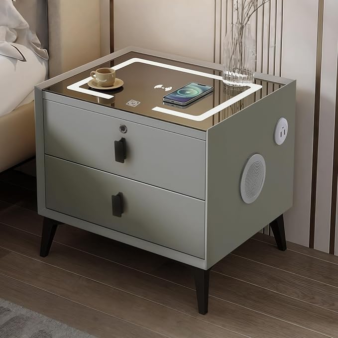 Smart Nightstand with Charging Station, Adjustable LED, USB Ports, Fingerprint by Unknown