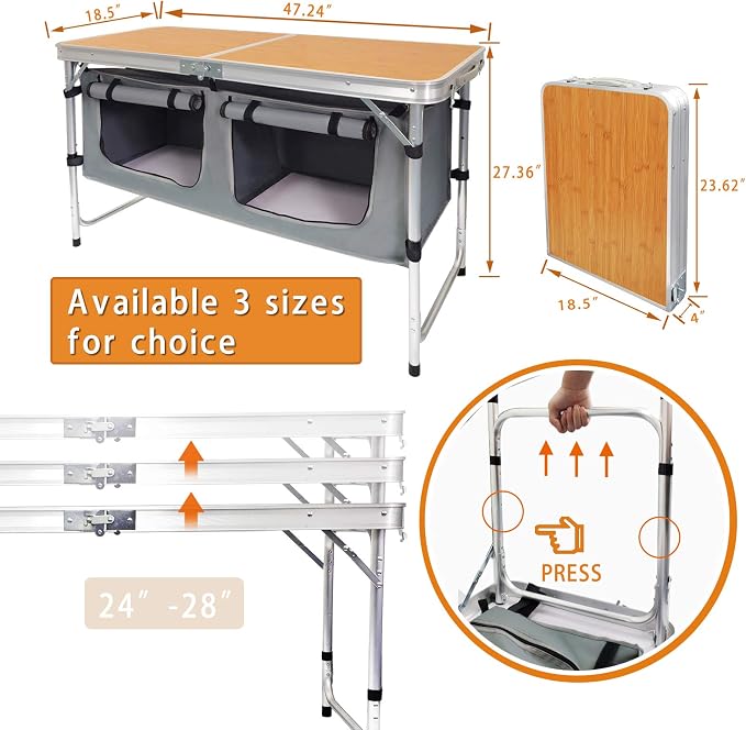 CampLand Outdoor Folding Table Aluminum Lightweight Height Adjustable - Image 2