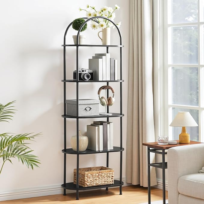 HOOBRO 5 Tier Open Bookshelf, Industrial Arched Bookcase Display Shelf Rack - Image 4