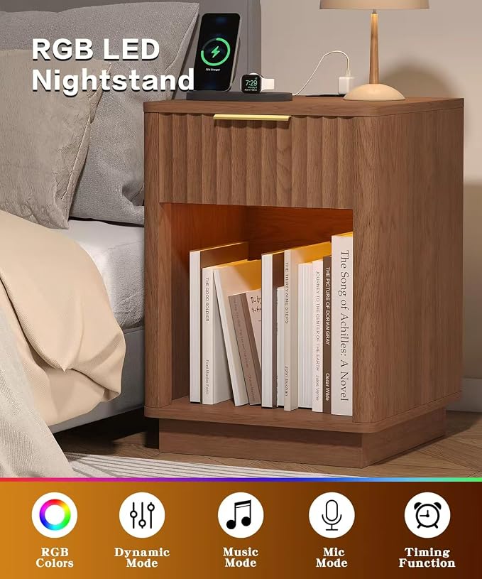 Akxomel Fluted Nightstand, Wooden Night Stand - Image 4