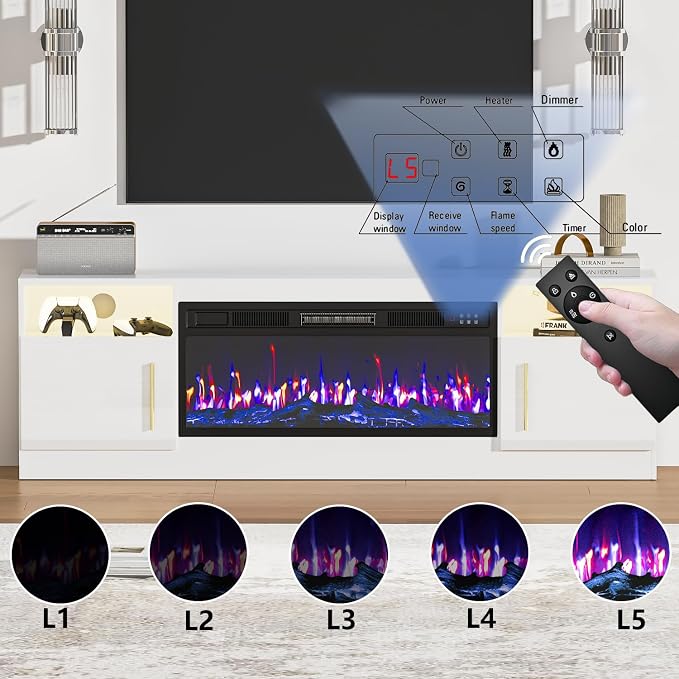PRETZI Fireplace TV Stand with 36" Fireplace Up to 80" TVs, Remote Control - Image 4