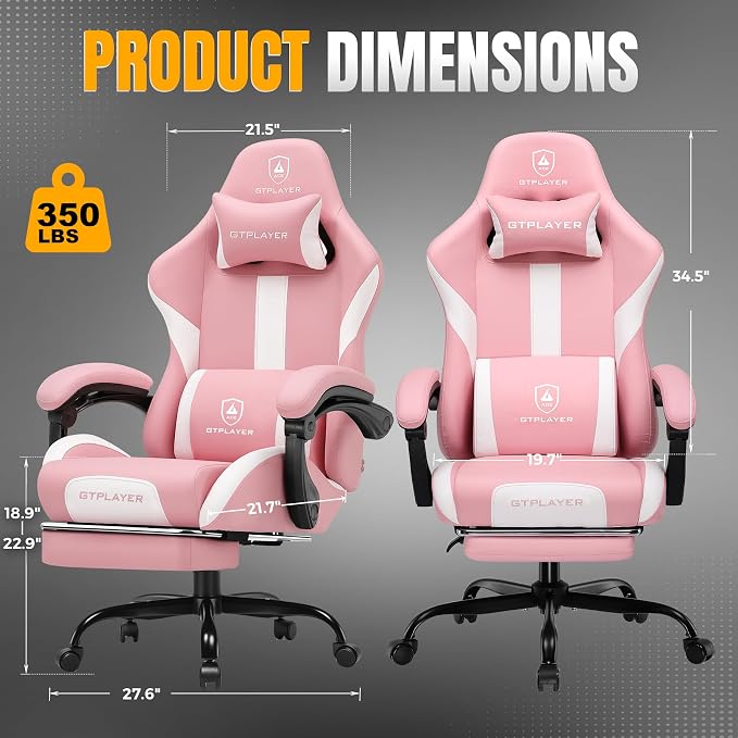 GTPLAYER Gaming Chair with Pocket Spring Cushion, Leather Office Chair with - Image 3