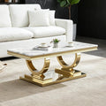 Henf 47" Marble Coffee Table Modern White Faux Marble Center Table by Henf