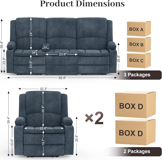 Yolsali 3 Seater Recliner Sofa Set - Image 2