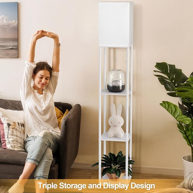 Floor Lamp with Shelves for Living Room White, Shelf Floor Lamp with 3 CCT LED - Image 6