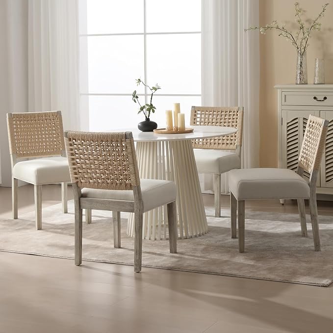 LZAREAL Farmhouse Dining Chairs Set of 4 Linen Fabric Upholstered Accent Side by LZAREALBetterRoomForRealLiving