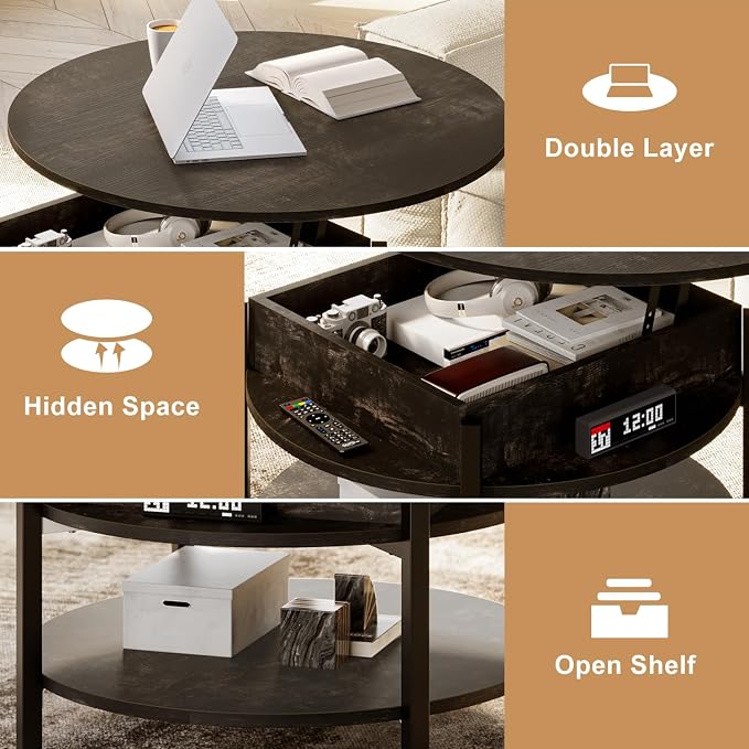 FABATO Round Lift Top Coffee Table - Image 5