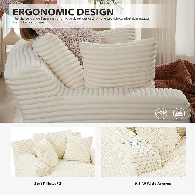 ivoros 50 Inch Chaise Lounge Chair Indoor, Oversized Corduroy Upholstered - Image 5