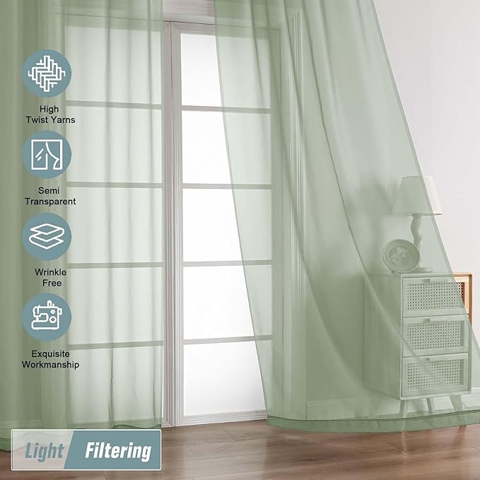 Sage Green Sheer Curtains for Window 72 inches Long 2 Panels Set, Soft Airy - Image 5