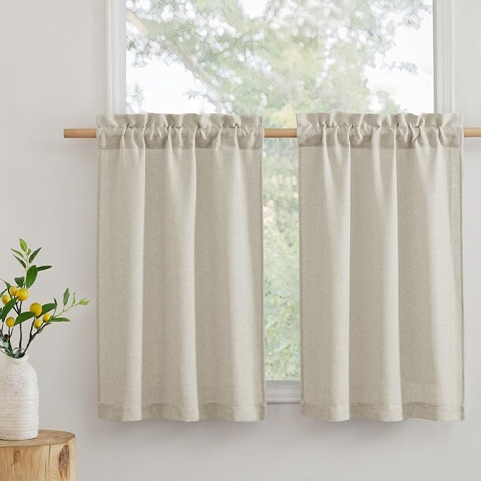 RYB HOME Kitchen Curtains, 30 inches Long Linen Rod Pocket Semi Sheer Cuartins by RYBHOME