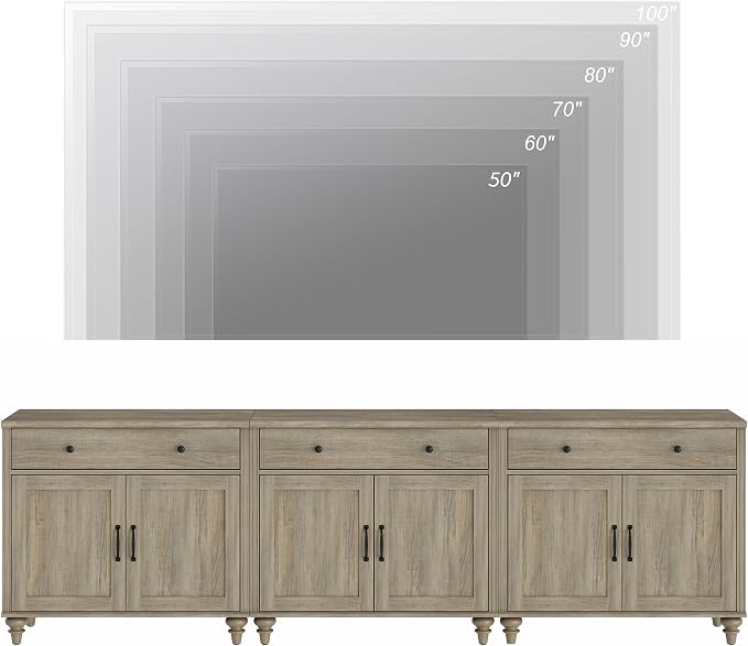 WAMPAT Farmhouse TV Stand for 100 Inch TV, 3-in-1 TV Console Table for - Image 4