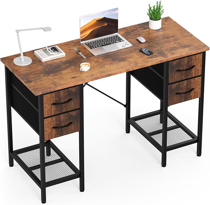 Sweetcrispy Computer Desk with Drawers, 47 Inch Home Office Bedroom Table with by Sweetcrispy