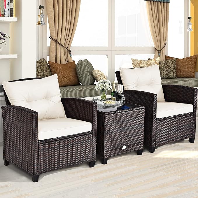 HAPPYGRILL 3 Pieces Patio Conversation Set, Outdoor Furniture Set PE Rattan - Image 2