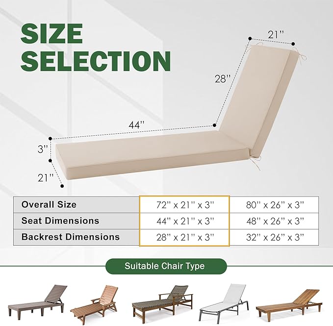 Chaise Lounge Cushions Outdoor, Outdoor Chaise Cushion - Image 3