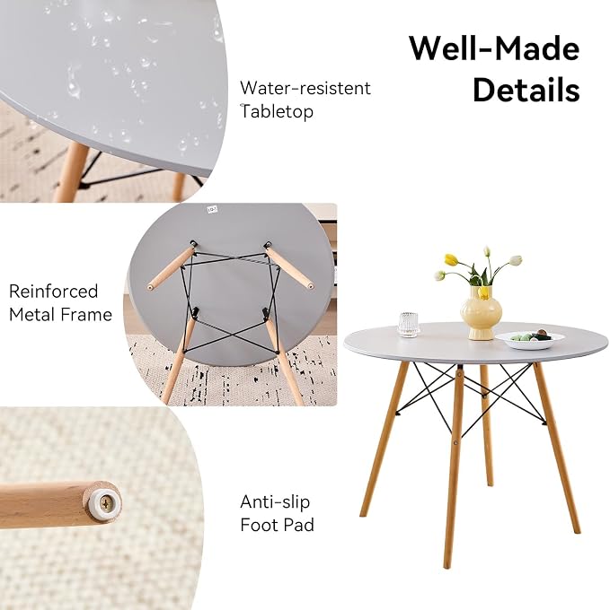 5-Piece Round Dining Table Set, Small 35.5" Kitchen Table Chairs Set of 4 Space - Image 4