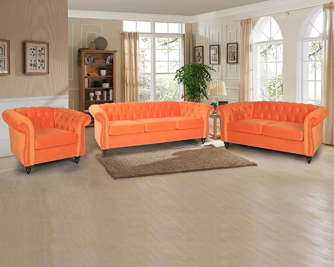 RARZOE Modern 2 Pieces Living Room Sofa Set, Loveseat and Chesterfield Sofa - Image 3