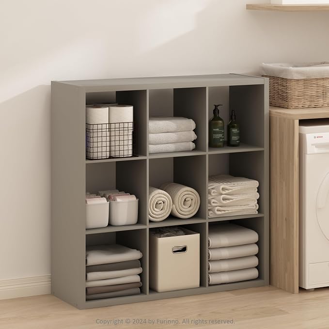 Furinno Simple Cube Storage Organizer, 9-Cube Display Shelf, Open Back Shelving - Image 2