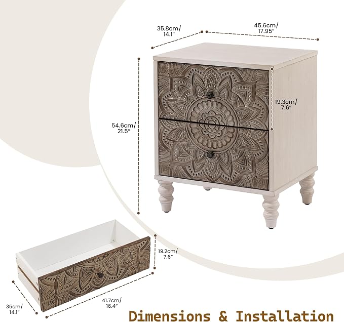 SUNBURY Vintage Wooden Nightstand Set 2, Wood Accent Table - Image 3