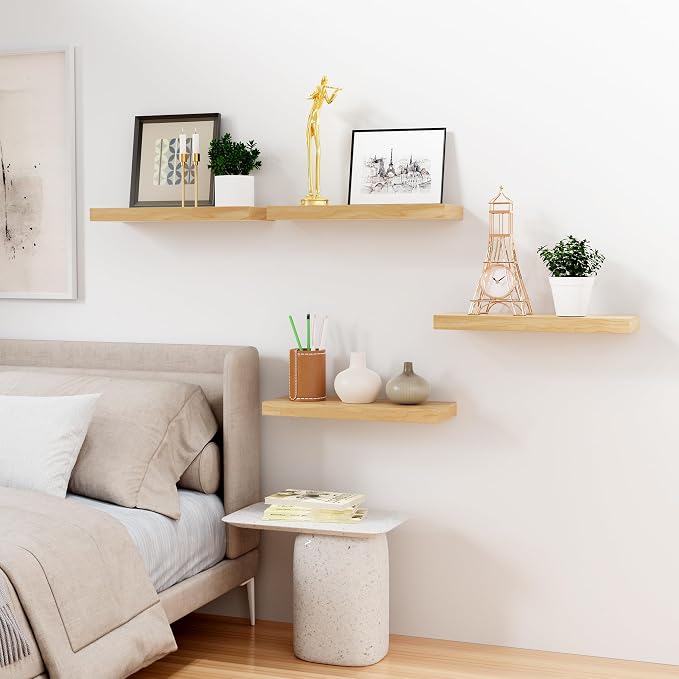 Bellsal Floating Shelves for Wall, Maple Wood Wall Shelf Set of 4, Living Room - Image 7