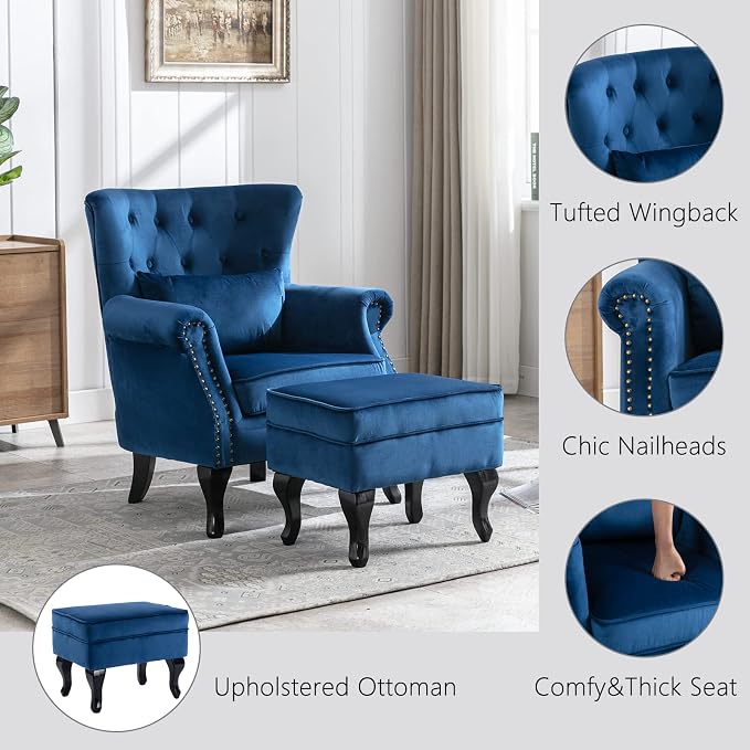 Mid Century Modern Accent Chair Upholstered Armchair Comfy Velvet Tufted - Image 3