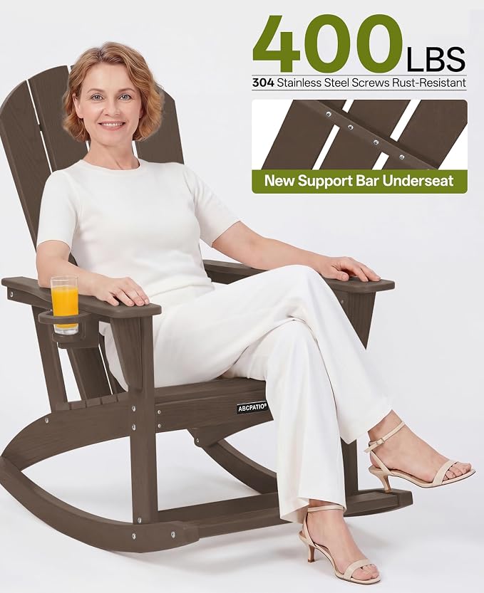 Outdoor Oversized Adirondack Rocking Chairs, All Weather HDPE Patio Rocking - Image 5