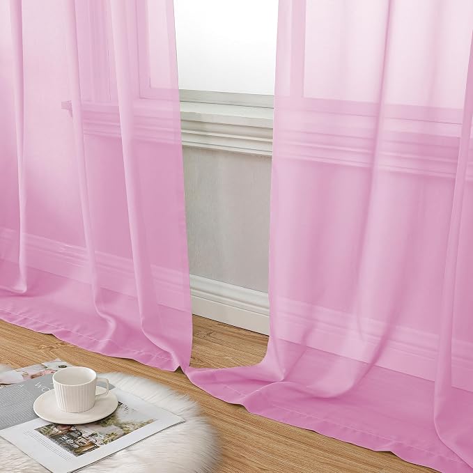 Aiyufeng Pink Sheer Curtains 54 inch Length Living Room Short Voile Drapes - Image 7