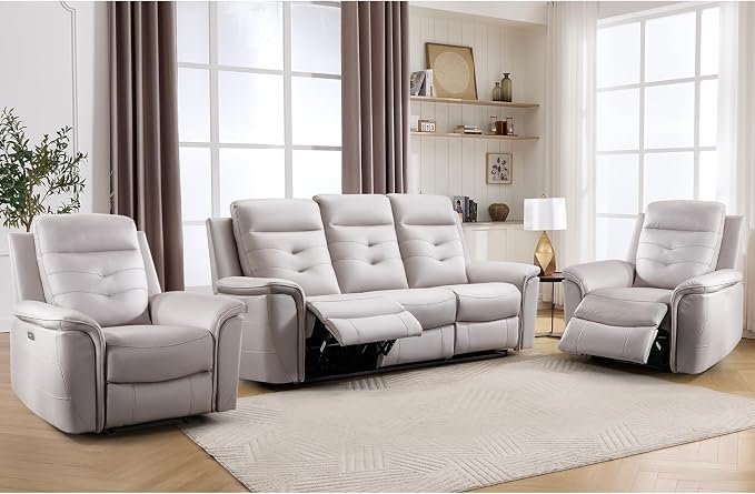 ANJ 3-Piece Faux Leather Power Recliner Sofa Set by ANJ