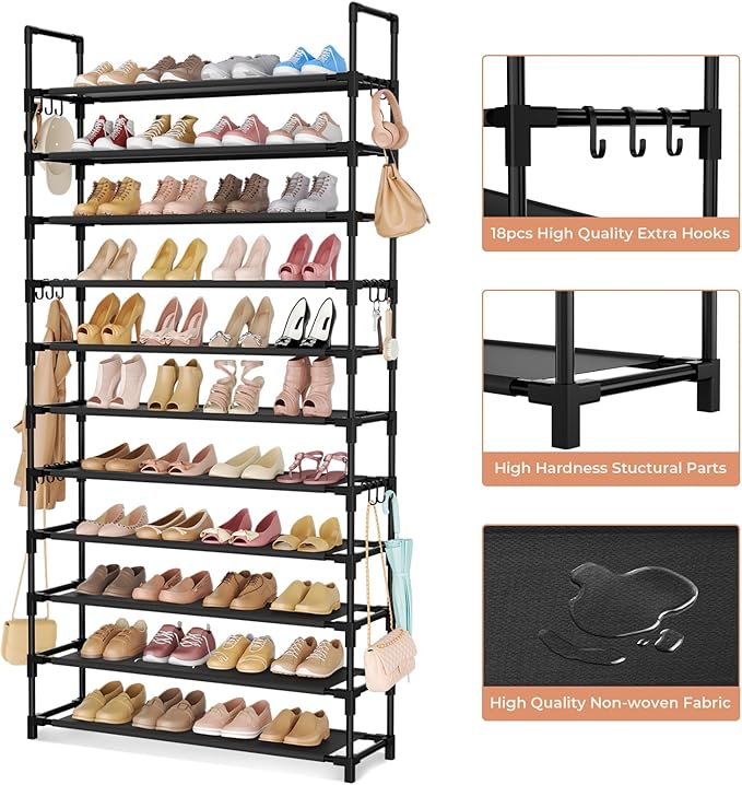 LANTEFUL 11 Tiers Tall Shoe Rack Holds 55 Pairs of Shoes - Image 4