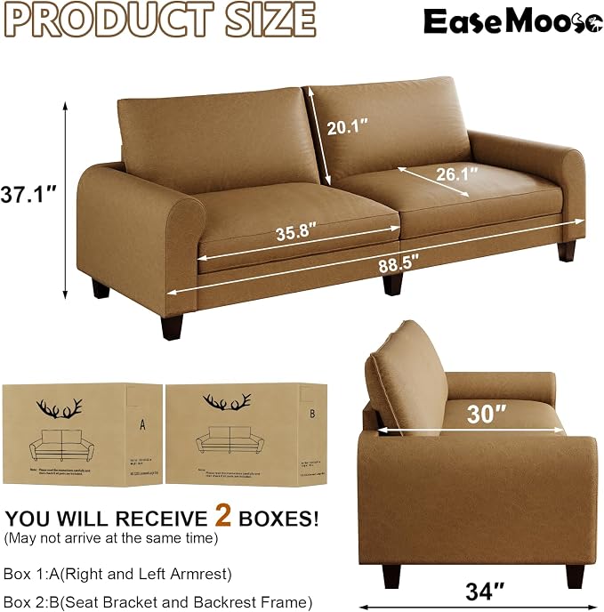 EASE MOOSE 88.5" Large Seat Faux Leather Loveseat Sofa, Waterproof and - Image 2