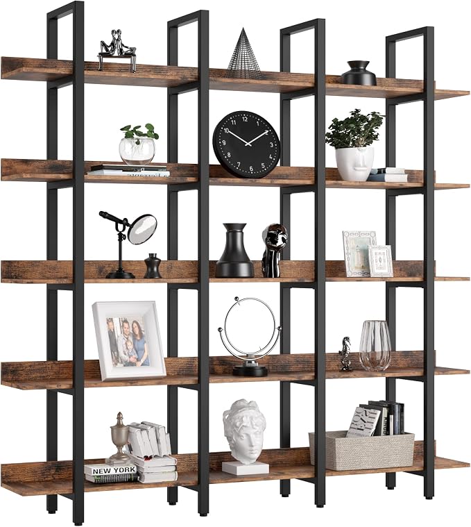IRONCK Bookcase and Bookshelves Triple Wide 5 Tiers Large Open Shelves by IRONCK