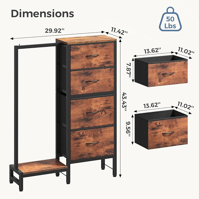 DUMOS Dresser with Hanging Rack, 4-in-1 Fabric Dresser - Image 3