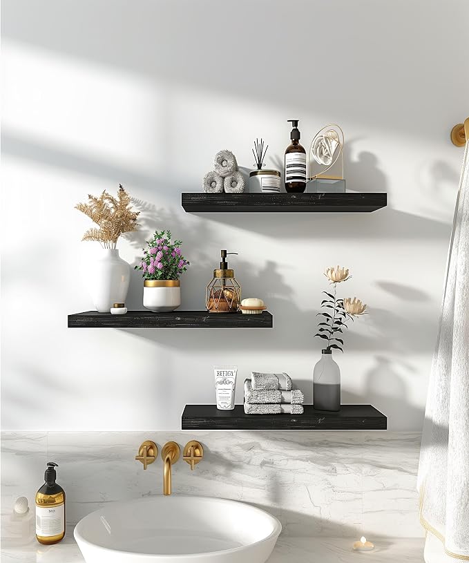 YYWUOJJ Wood Floating Shelves for Wall Decor, Rustic Wall Shelves for Bedroom - Image 3