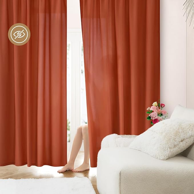 HOMEIDEAS Non-See-Through Fall Burnt Orange Privacy Sheer Curtains, 52 X 96 by HOMEIDEAS
