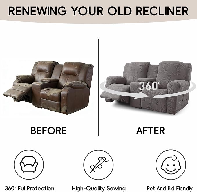 Recliner Loveseat Covers with Console, 6-Piece Stretch Geometric Strokes - Image 6