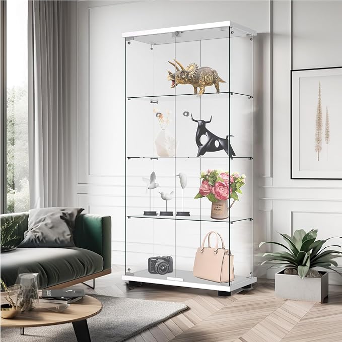 Display Cabinet with Glass Door and Lock, 4-Shelf Fast Installation in 30 Mins - Image 8