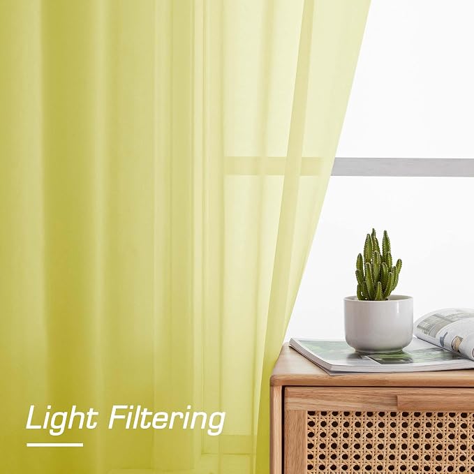 OWENIE Lemon Sheer Curtains for Bedroom Living Room 54 Inch Length 2 Panels Set - Image 4