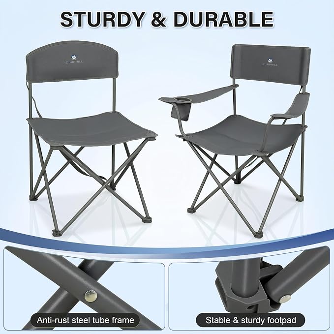 Camping Chair Set of 3, Outdoor Folding Camping Chairs - Image 4