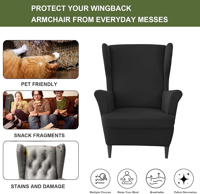 HAOYONG Wing Chair Slipcovers Waterproof Spandex Wingback Chair Covers 2 Pieces - Image 5