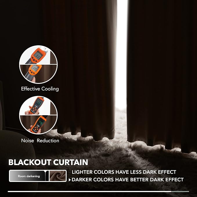 Deconovo Blackout Curtains, Thermal Insulated, W52 x L72 2 Panels, Back Tab - Image 5