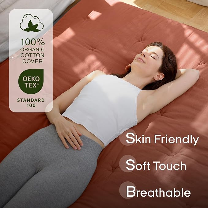 ZonLi Japanese Floor Futon Mattress Queen Size 80"x 60", 100% Cotton Cover 4'' - Image 2
