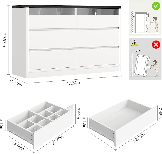 Jocoevol Modern LED 6 Drawer Dresser - Image 2