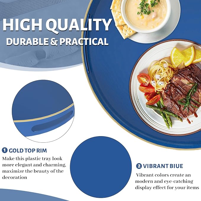 MAONAME 13" Blue Round Tray, Modern Decorative Trays - Image 3