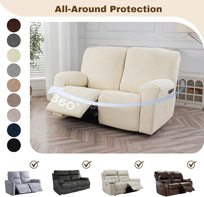 Gennia Recliner Loveseat Cover 4 Pieces, Waterproof Stretch Recliner Sofa - Image 6
