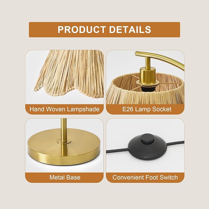 Oneach Arc Floor Lamp for Living Room, Rattan Boho Floor Lamp - Image 7