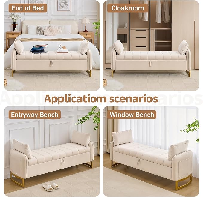 66" Storage Bench for Bedroom End of Bed, King Size Bed Bench - Image 7
