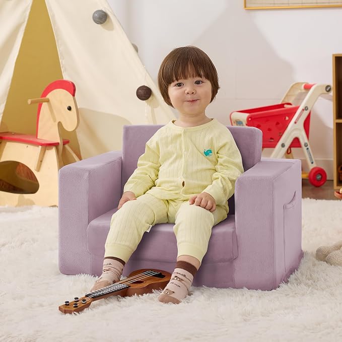 Kids Couch, 2-in-1 Toddler Chair Comfy 1-3 Years, Convertible Kids Chair - Image 2