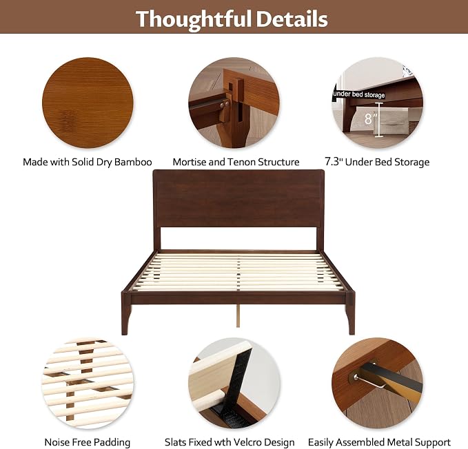 Merax Queen Size Bamboo Platform Bed, Mid-Century Modern Bed Frame - Image 5